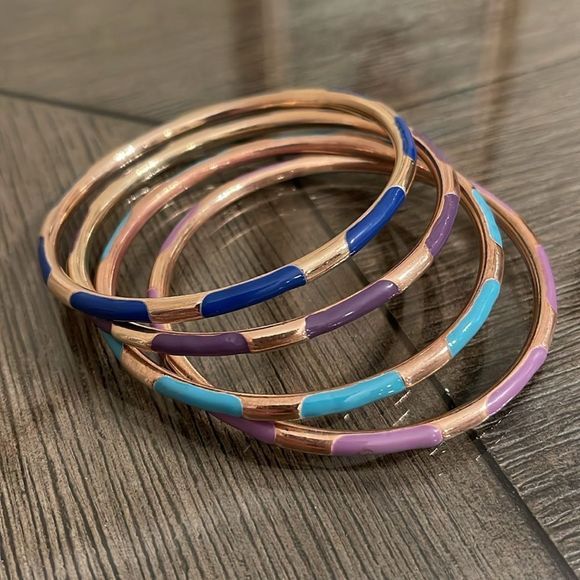 Vintage Brass and Enamel Bangles, Shades of Blue & Purple - Picture 12 of 16